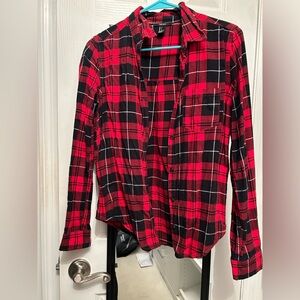 Plaid Button-Up Shirt - Red and Black